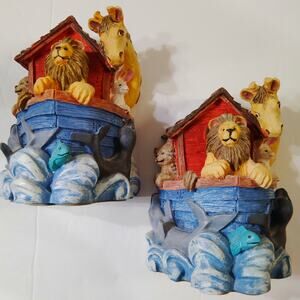 Noah's Ark Figi Graphics Heavy Animal Bookends - 1994 Collectible Nursery Decor